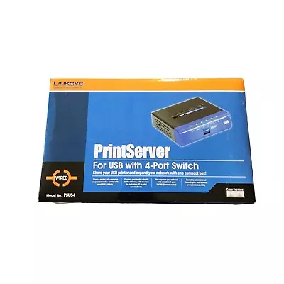 Linksys Cisco PSUS4 Wired USB Print Server With 4-Port Switch. • $28.50