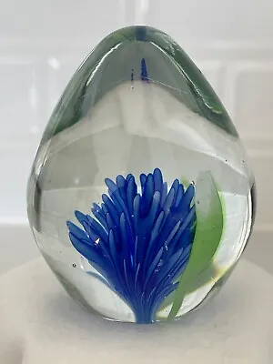$19.99 • Buy Art Glass Blue Spike Coral Egg Shaped Paperweight 2 1/2” High