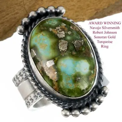 SONORAN GOLD Turquoise Ring 11 Robert Johnson Navajo Mens Sterling Silver HEAVY • $314.57