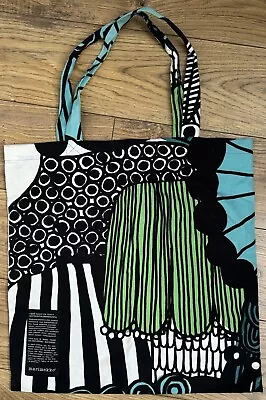 Authentic Marimekko Tote Shopping Bag Siirtolapuutarha Print Green Black Cotton • £15