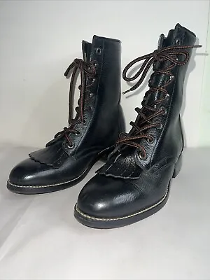 Oak Tree Farms Sz 7 M Black Keltie Lacer Boots Leather Made In Mexico • $85