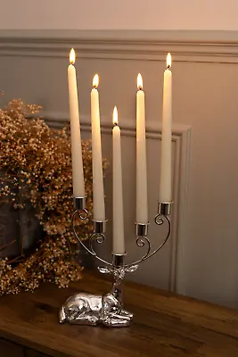 Christmas Stag Candle Holder Decoration Taper Dinner Candles Home Decor Silver • £11.99