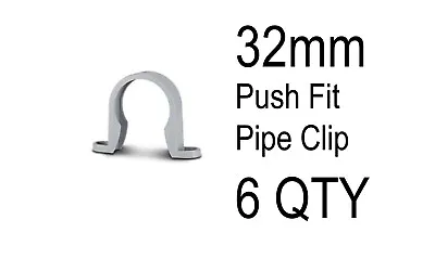 6 X 32mm Push Fit Waste Pipe Clips Grey Water Plumbing Connector Fitting Drain • £2