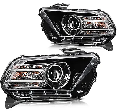 For 2013-2014 Ford Mustang HID/Xenon LED DRL Projector Headlights Headlamp Black • $405.69