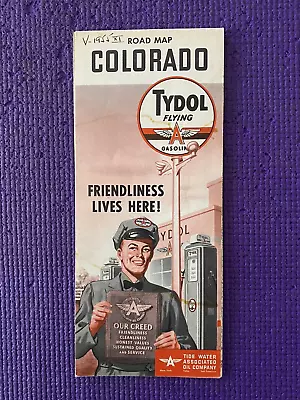 Vintage Tydol Road Map Of Colorado 1954 • $4.99