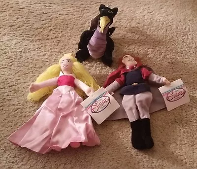 NWT Set Of 3 Disney Sleeping Beauty Bean Bags - Aurora Prince Phillip Dragon • $9.99