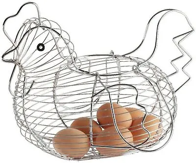 Large Chrome Plated Chicken Hen Shaped Basket Eggs Wire Storage Holder Kitchen • £11.98