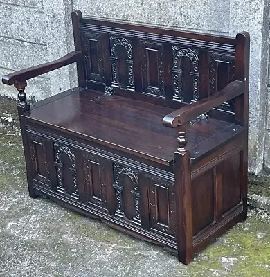 Solid Carved Oak Arts & Crafts Style Old Charm  Monks Bench Table • £595