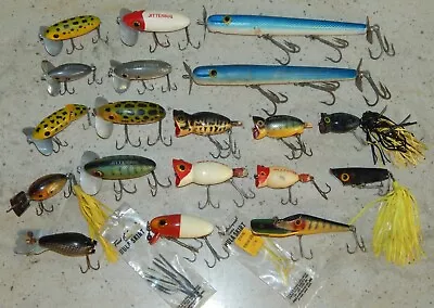 Vintage Lot 19 Fred Arbogast Fishing Lures Jitterbug Hula Popper Hustler Dasher • $95