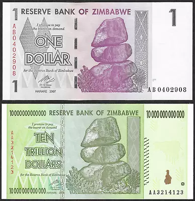 Zimbabwe 1 And 10 Trillion Dollar Genuine Authentic Banknote Circulated Used • £10.99