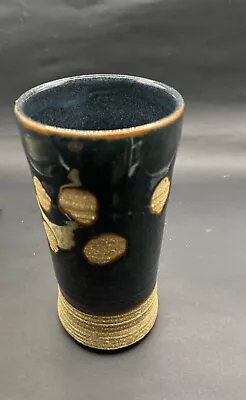 Studio Art Pottery Cylindrical Vase Vintage Signed JA Handmade Circle Design • $18