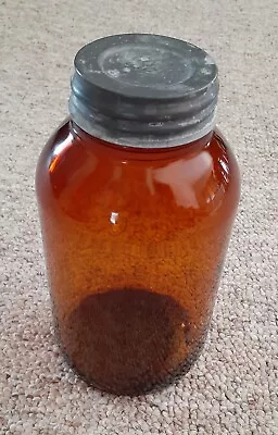 Vintage Duraglas Half Gallon Amber Jar Embossed Marked 1500 On Bottom Of Jar • $23.95