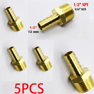 5X 1/2  Hose Barb X 1/2  Male NPT Brass Adapter Threaded Fitting Water/Air/Fuel • $11.97