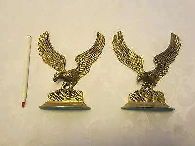 Vintage Solid Set 2  BRASS EAGLE BOOKENDS Statue  6  METAL MID-CENTURY • $38