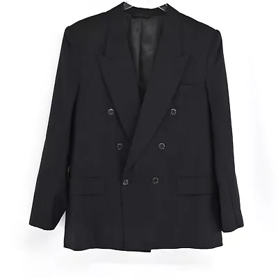 VTG 90s LORO PIANA Mens Size 46 Blazer Black Double Breasted Italy Peak Lapel • $76.47