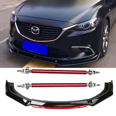 Black/Red Front Bumper Lip Spoiler Splitter + Strut Rods Body Kits For Mazda 6 • $103.25