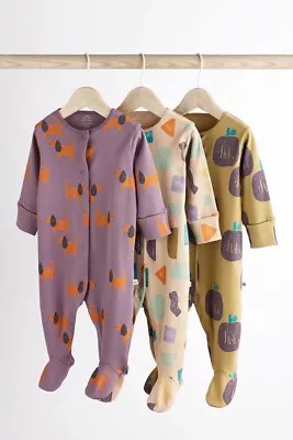 BNWT Next Baby Girls Sleepsuits Babygrows Lilac Purple 3 Pack 0-1 Month / 10lbs • £18.99