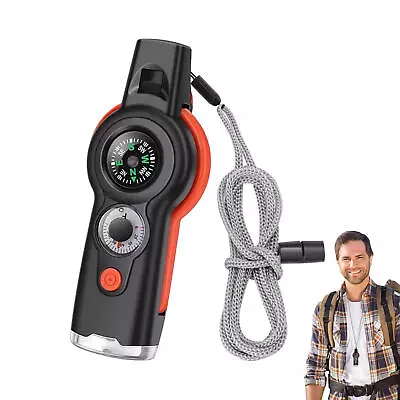 7 In1 Whistle W/ Compass&Thermometer Outdoor Emergency Survival Gear W/String • $9.49