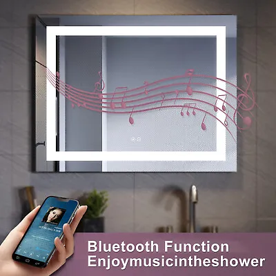 900x700mm Anti-fog Illuminated LED Bathroom Mirror [IP44] With Bluetooth Speaker • $208