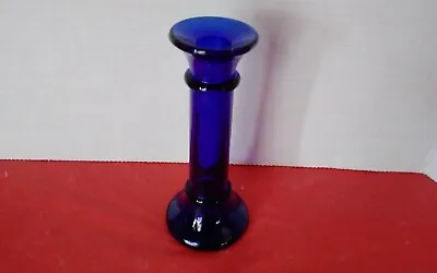 Vintage MCM Cobalt Blue Glass Pillar Column Candlestick Holder Vase 7  Tall • $14