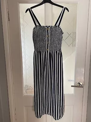 Ladies Nautical Navy Striped Dress Size 14 • £5