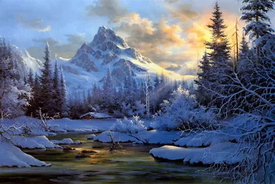 Snow Mountain Sunrise Landscape Painting Wall Art Giclee Printed On Canvas P457 • $11.99