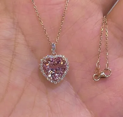 2Ct Heart Cut Lab-Created Morganite Heart Pendant 14K Rose Gold Plated 18  Chain • $54