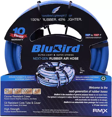 BLUBIRD BB1225 1/2 X 25 Rubber Air Hose 100% Rubber Lightest Strongest Most • $46
