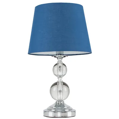 £33.99 • Buy Crackle Glass Ball Table Lamp Chrome Tapered Cotton Shade Bedside Lounge Light