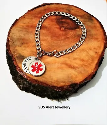 Medical Alert Bracelet SOS Warning Strong Stainless Steel Curb Chain & Disc 8  • £6.99