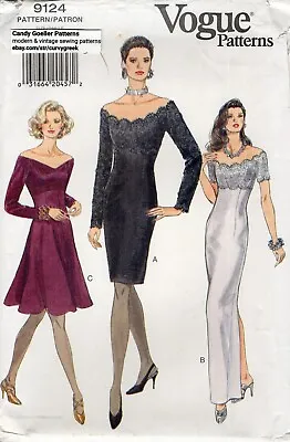 Vogue 9124 Off-Shoulder Dress W Scalloped Bodice Slim Or Flared Skirt Sz 8-12 • $12.95