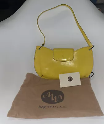 MONSAC Original Yellow Leather Button Top Shoulder Bag • $34.32