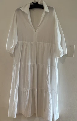 $14 • Buy ZARA White. Puff  Sleeve Tiered Midi Shirt Dress Women’s Size M