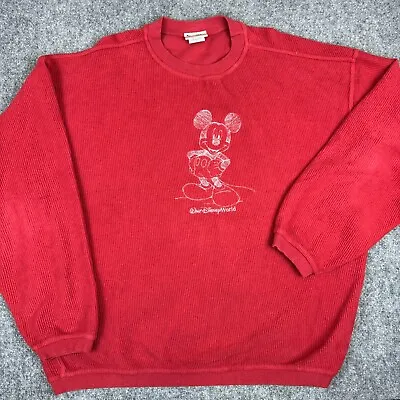 Walt Disney World Sweater Men's Large Red Micky Mouse Long Sleeve Vintage • $14