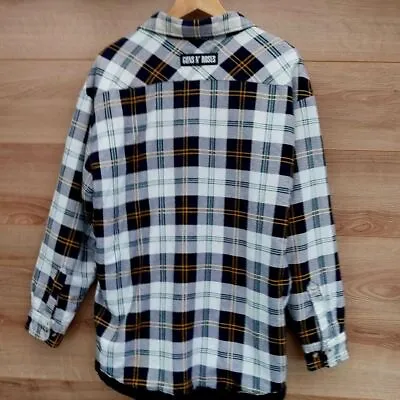 Vintage Quilted Check Flannel Shirt Guns & Roses Patch Size Large • £19.99