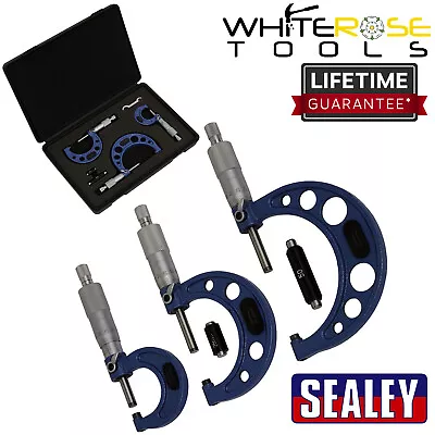 Sealey Micrometer Set 3pc Metric Extension Bar Calibrated Thimble Wrench • £89.65