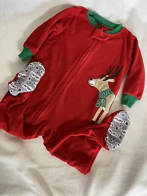 CARTER'S Reindeer Fleece One-Piece Footed Pajamas Size 12 Months Red • $6.74