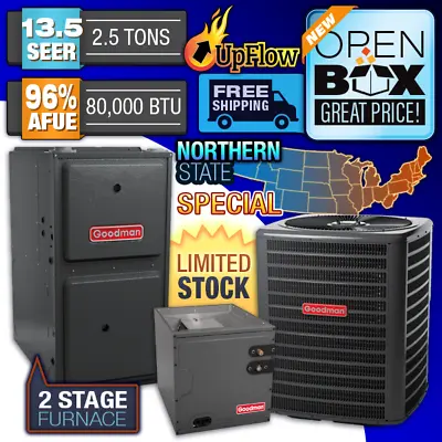 $3510.32 • Buy Goodman 2.5 Ton 13.5 SEER 96% 80K BTU 2 Stage Gas Furnace & AC System Open Box