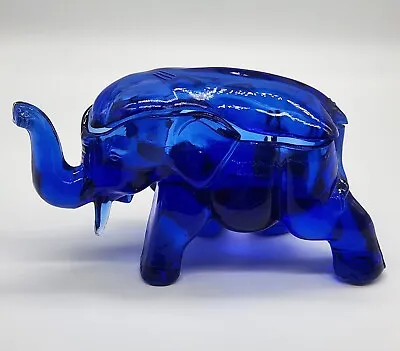 Tiara Indiana Trinket Dresser Jar Box W Lid Cobalt Blue Glass Elephant Vintage • £9.46