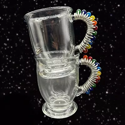 Anchor Hocking Glass Clear Mug With Metal Wrap Handle Set 2 Rainbow Beads 5”T • $33