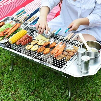 Au New Outdoor Large Charcoal BBQ Grill Portable Barbecue Foldable Camping 001 • $40.36