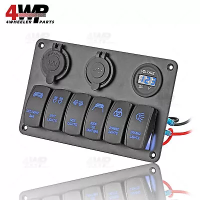 Car Marine Boat 6 Gang Waterproof Circuit Blue LED Rocker Switch Panel Breaker • $35.98