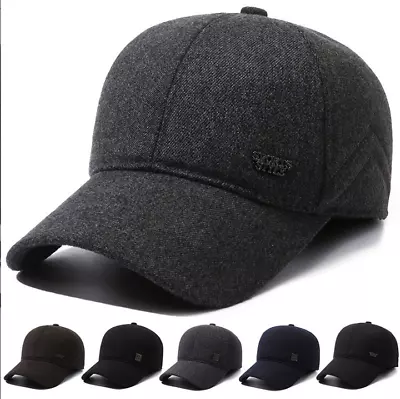 Men Winter Baseball Cap With Ear Flaps Warm Cotton Snapback Cap Hat Plain US • $9.98