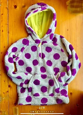 Mini Boden Girls Hooded Fleece Marshmallow Gray Purple 7/8 • $19.99