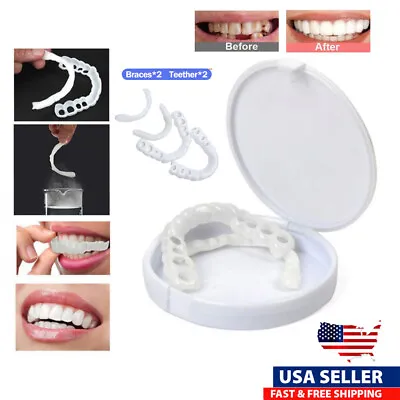 $7.99 • Buy Snap On Upper Lower False Teeth Dental Veneers Dentures Fake Tooth Cover Set US