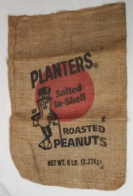 Vintage Mr Peanut Planters Salted In-Shell Roasted Peanuts Burlap Sack Bag 5 Lb • £23.71