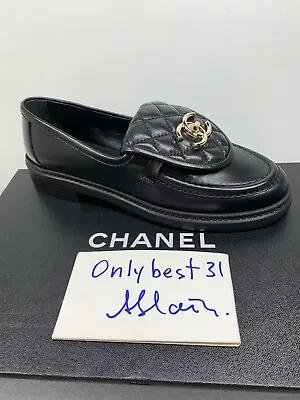 Chanel 22S G36646 Black Quilted Turnlock CC Gold Logo Loafers 35-40.5 Sizes • £1407.49