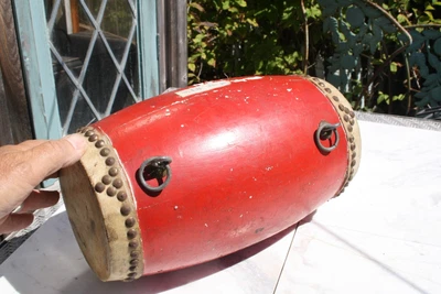 $99.99 • Buy Vtg Chinese Leather And Lacquer Red Double Sided Drum