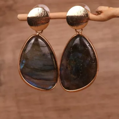 Natural Labradorite Gemstone Gold/Rhodium Plated Handmade Designer Earring • $12.79