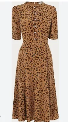 LK Bennett Animal Print Montana Dress UK 6 8 Brown Multi Silk RRP 295 Tea Dress • £129